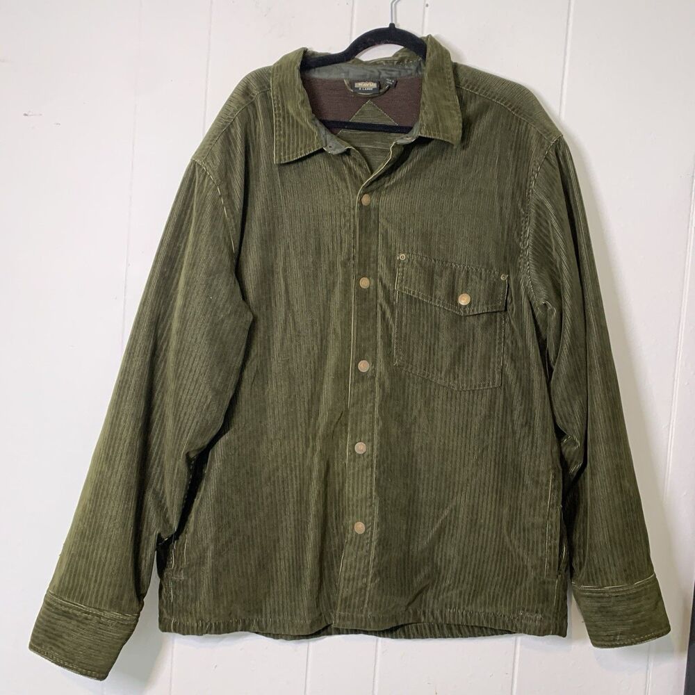 Kavu Mens Large Shacket Jacket Fleece Lined Corduroy Green 90s Y2K Grunge‎